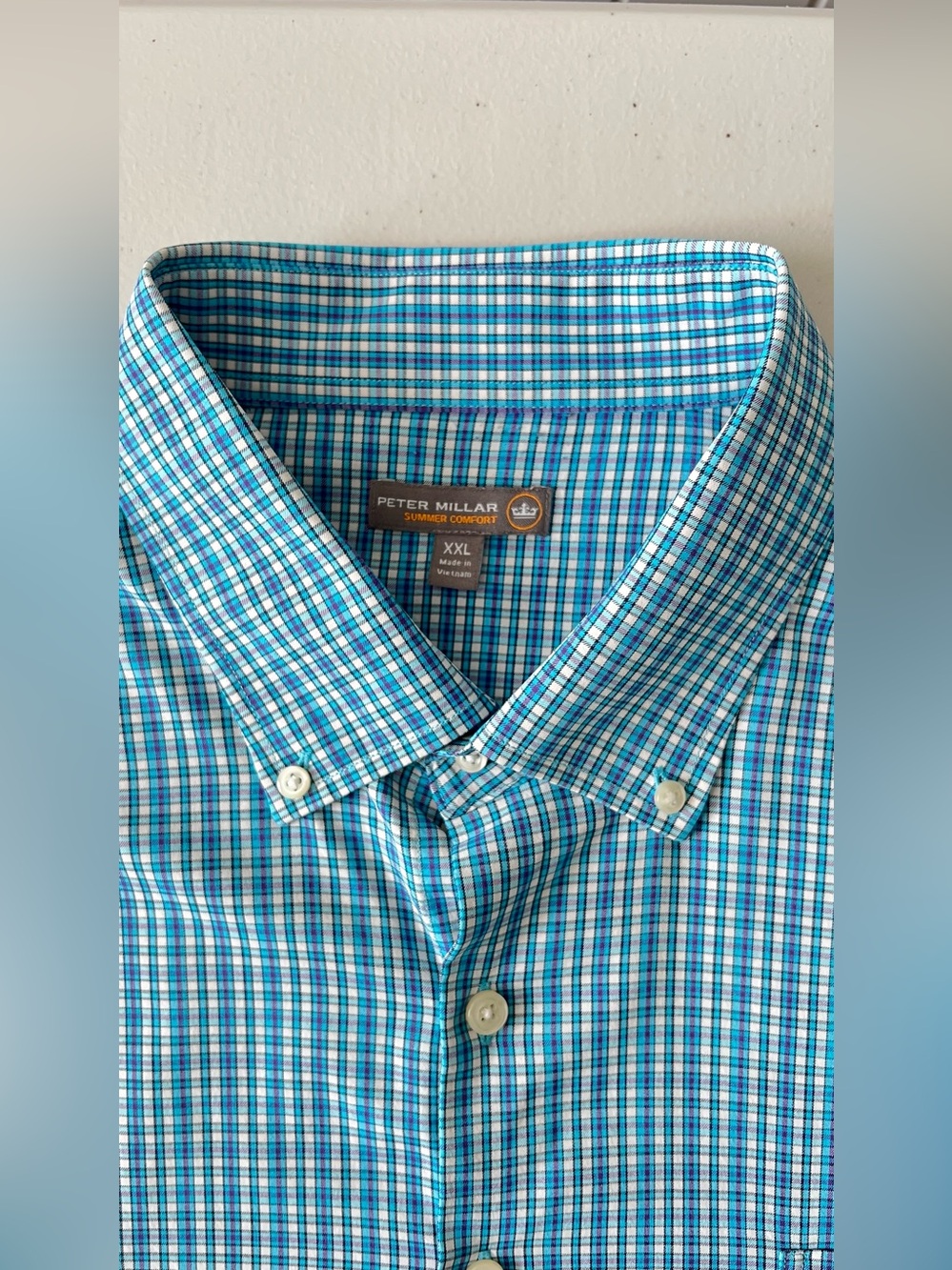 Peter Millar Summer Comfort XXL Blue Plaid Stretch Button Down Shirt - Picture 4 of 8